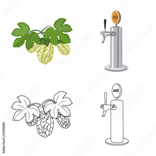 Vector design of pub and bar sign. Collection of pub and interior stock symbol for web.
