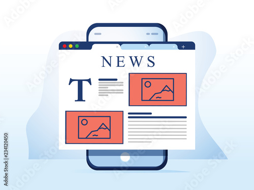 Reading news on smartphone. Online newspaper website opened in mobile browser on smart phone. News app, online media.
