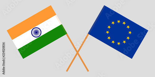 India and EU. The Indian and European Union flags. Official colors. Correct proportion. Vector