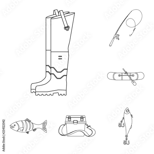 Vector illustration of fish and fishing icon. Set of fish and equipment stock vector illustration.