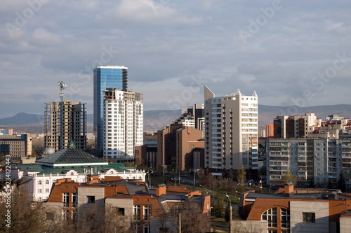 View of the central district of the city of Krasnoyarsk from the Poklonnaya mountain. Krasnoyarsk Region. Russia.