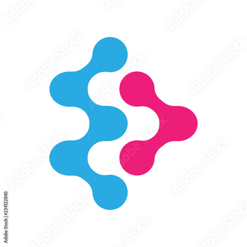 Abstract shape, innovation tech, unusual circles connected to each other, vector modern logo template. New molecular medical technology sign.