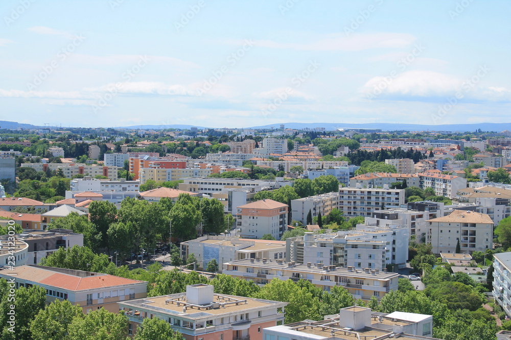 Beautiful aerial view over the city of Montpellier, city in southern France and capital of the Herault department