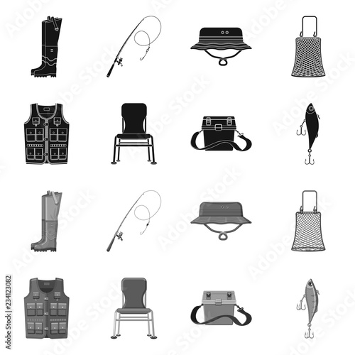 Isolated object of fish and fishing sign. Set of fish and equipment vector icon for stock.