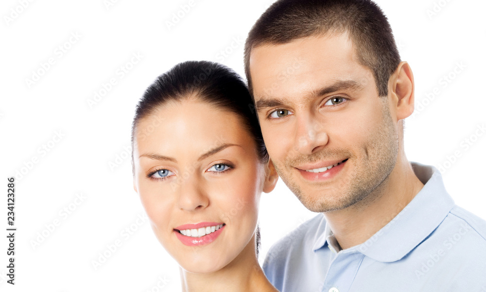 Young happy smiling couple, isolated Young happy smiling couple, isolated