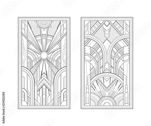 Art deco panels isolated on white background
