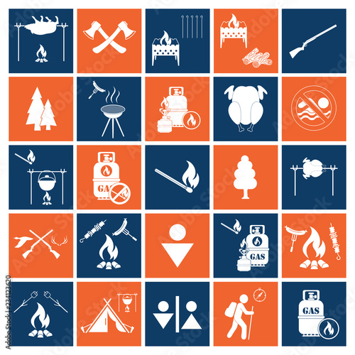 Set of camping equipment icons