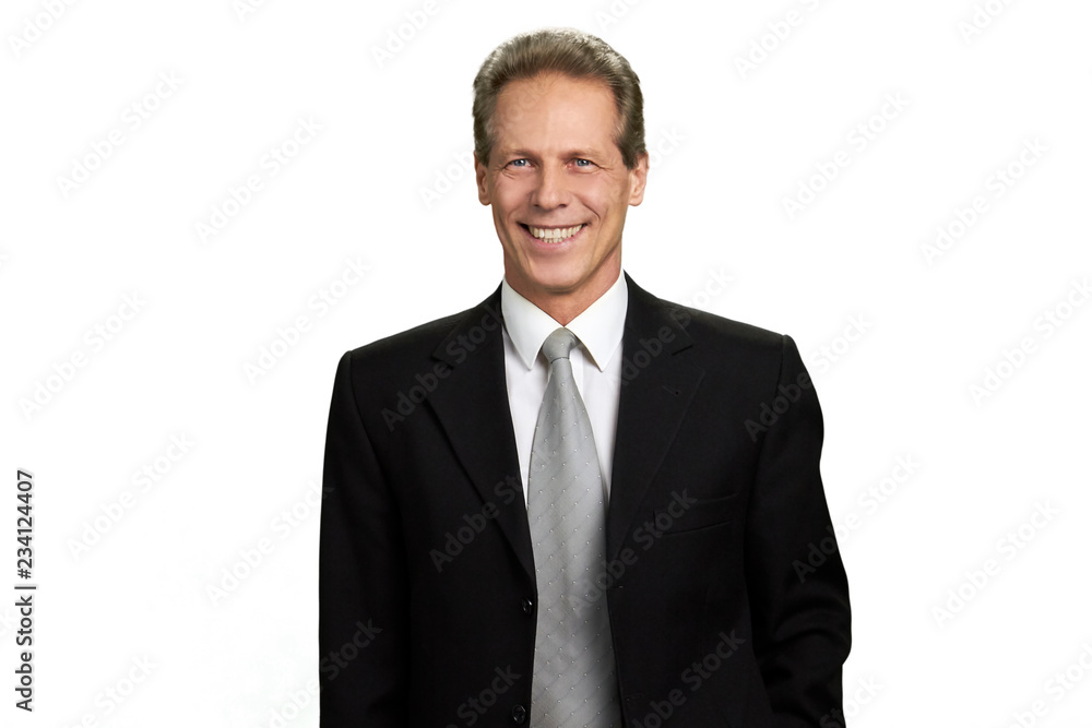 Portrait of happy cheerful businessman. Smiling middle-aged male executive isolated on white background. People, business, occupation. Portrait of happy cheerful businessman. Smiling middle-aged male executive isolated on white background. People, business, occupation.