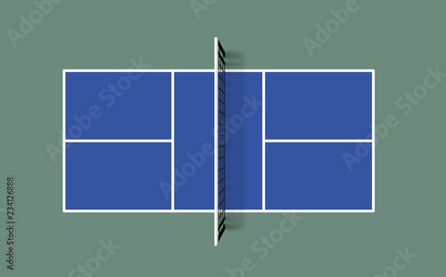 Pickleball field. Top view vector illustration with grid and shadow