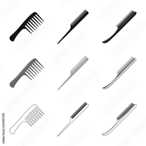 Vector illustration of brush and hair symbol. Set of brush and hairbrush vector icon for stock.