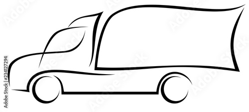 Dynamic vector illustration of an American bonnet truck with  two axles as a logo for a delivery company