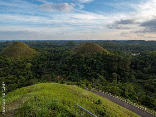 Chocolate hills, geological formation in the Bohol island, Philippines. They are covered in green grass that turns brown (like chocolate) during the dry season. November, 2018