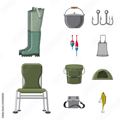 Vector design of fish and fishing sign. Collection of fish and equipment vector icon for stock.