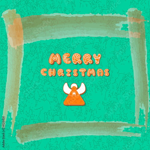 Merry ChristmasXmas greeting Card Template. Gingerbreads.. Happy Winter Holidays poster. New year. Christmas Holiday banner photo