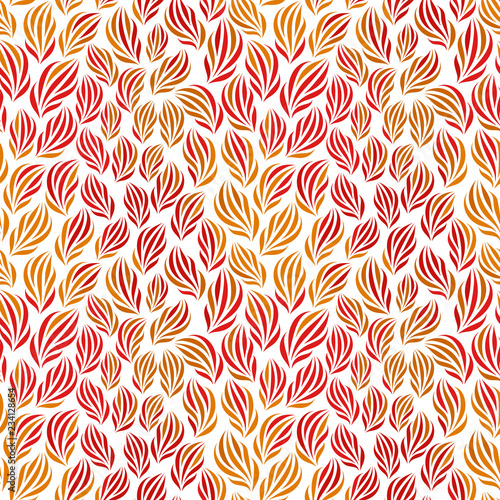 Seamless vector pattern with abstract floral elements scattered in ditsy style in red and orange colors on white background © Atrica