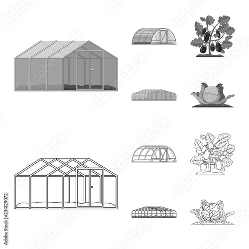 Vector design of greenhouse and plant symbol. Set of greenhouse and garden vector icon for stock.