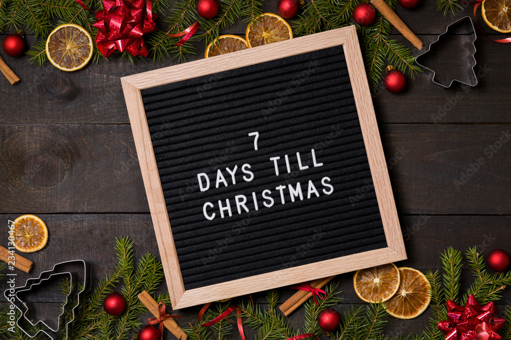 Seven Days Till Christmas One Week Countdown Letter Board On Dark