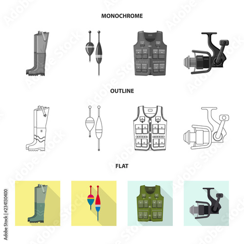 Isolated object of fish and fishing logo. Collection of fish and equipment vector icon for stock.
