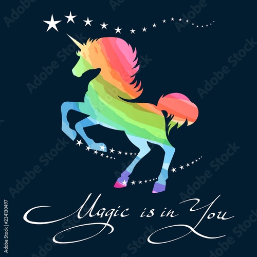Rainbow unicorn. Awesome pretty unicorn pony rainbow background outline vector illustration