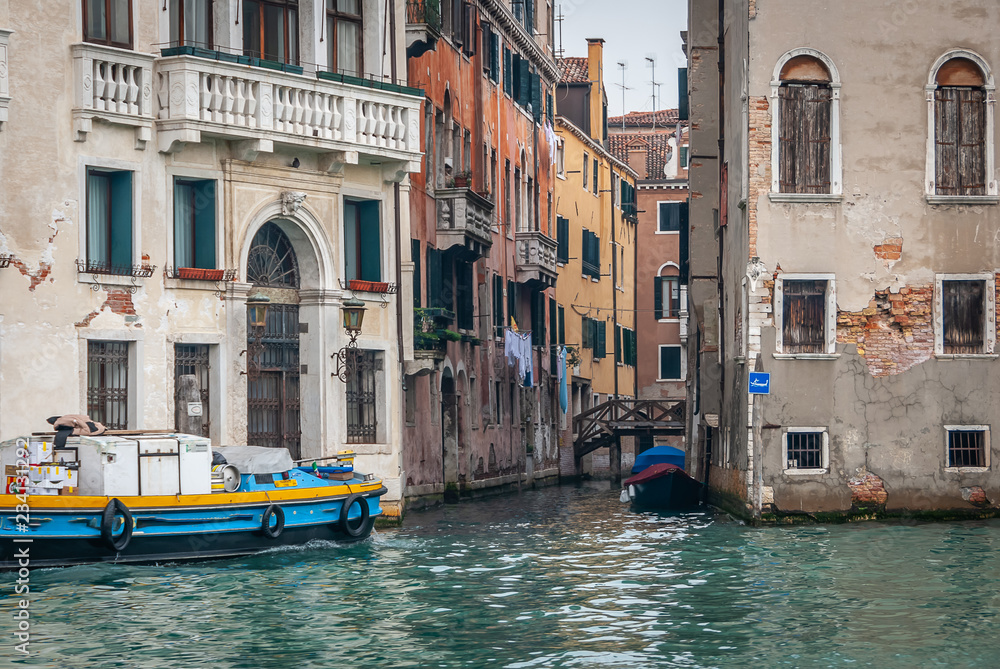 Between canals of the city of Venice. Italy