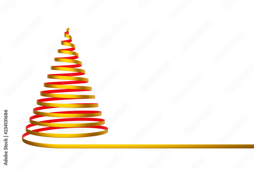 Christmas tree made from ribbon isolated on white background - 3D Illustration