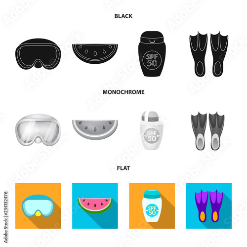 Vector design of equipment and swimming symbol. Collection of equipment and activity vector icon for stock.