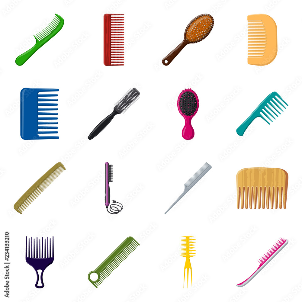 Vector illustration of brush and hair logo. Collection of brush and hairbrush vector icon for stock.