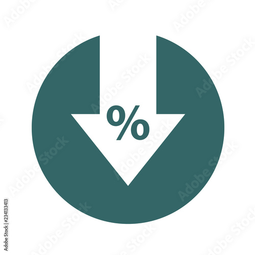 Percent down line icon. Percentage, arrow, reduction. Banking concept