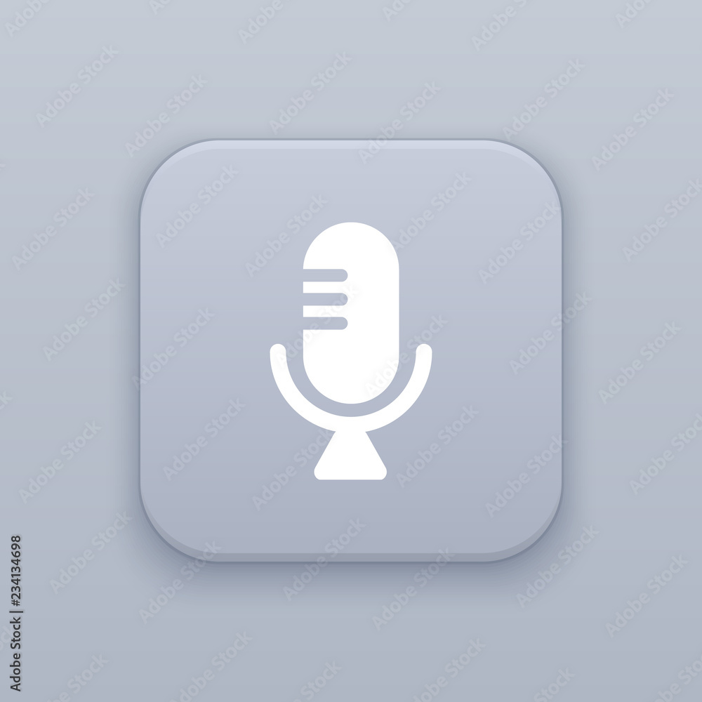Microphone, gray vector button with white icon Microphone, gray vector button with white icon