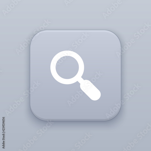 Lupa, search, gray vector button with white icon