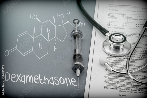 Dexamethasone, schematic chemical, palliative care against tuberculous meningitis, conceptual image
