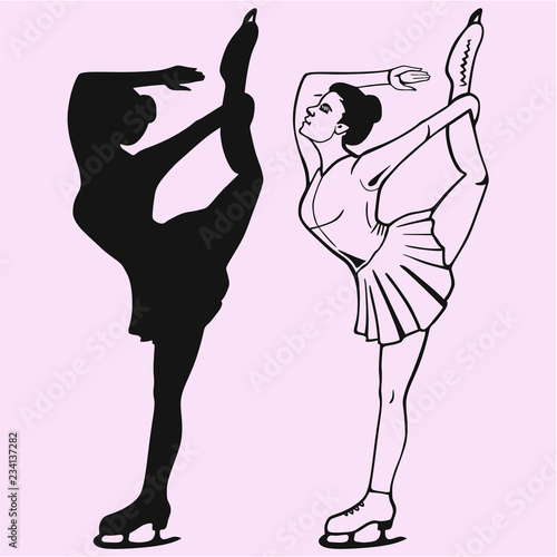 Ice figure skater girl vector silhouette isolated