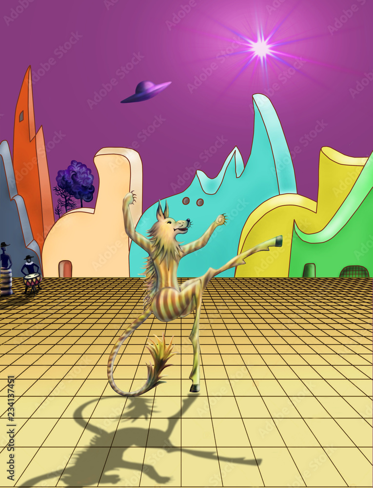 Naklejka premium Lambrillo. Character to the novel Andre Norton WOODOO PLANET (QUEEN OF SUN).Fantastic image. Raster illustration is made in Photoshop CS5.