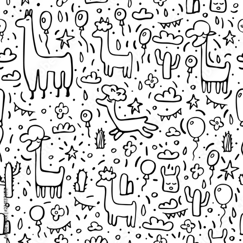 Seamless pattern of lama. Vector composition. 