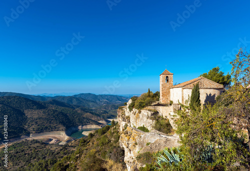 Fototapeta Naklejka Na Ścianę i Meble -  View of the Romanesque church of Santa Maria de Siurana, Tarragona, Catalunya, Spain. Copy space for text.