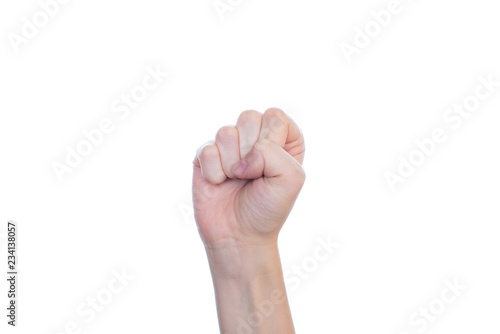 Labor work conflict number start countdown concept. Close up photo of woman's hands make give clenched fist isolated white background copy space