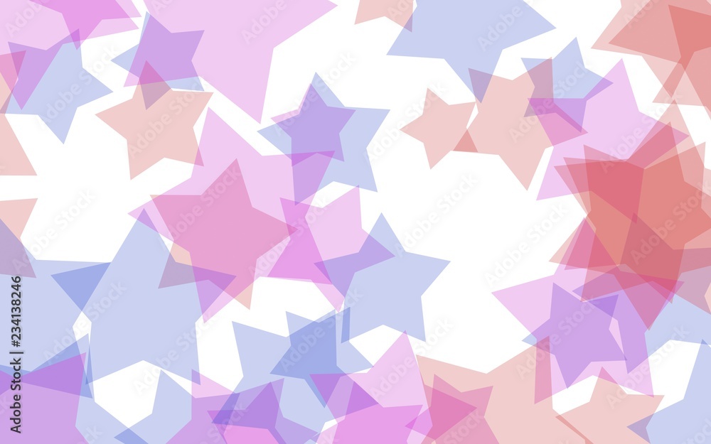Multicolored translucent stars on a white background. Pink tones. 3D illustration Multicolored translucent stars on a white background. Pink tones. 3D illustration