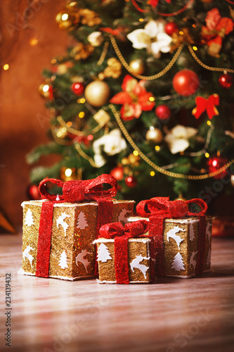 Christmas gifts under the tree.