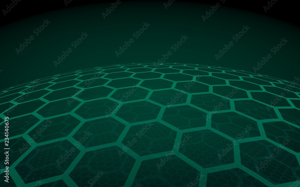 Multilayer sphere of honeycombs, blue on a dark background, social network, computer network, technology, global network. 3D illustration Multilayer sphere of honeycombs, blue on a dark background, social network, computer network, technology, global network. 3D illustration