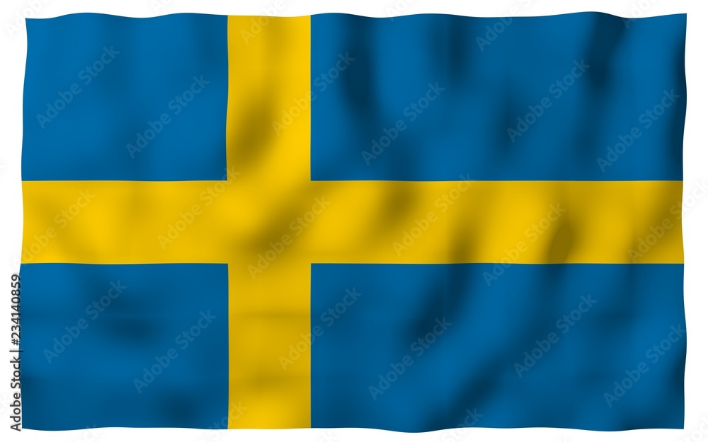 The flag of Sweden. Official state symbol of the Kingdom of Sweden. A blue field with a yellow Scandinavian cross that extends to the edges of the flag. 3d illustration The flag of Sweden. Official state symbol of the Kingdom of Sweden. A blue field with a yellow Scandinavian cross that extends to the edges of the flag. 3d illustration