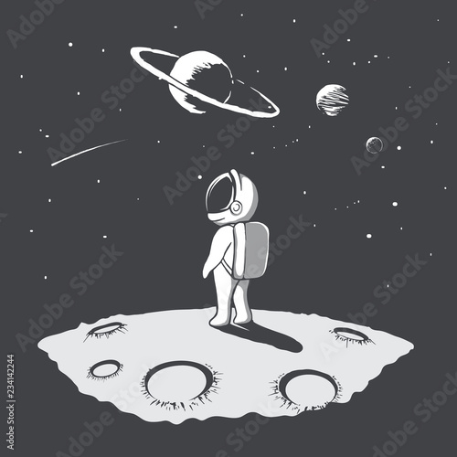 Little astronaut looks to universe at the planet