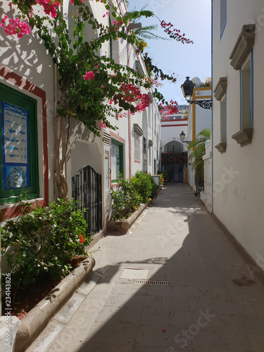 Bilderbuchidyll: Gassen mit blühenden exotischen Pflanzen in Puerto de Mogán - Gran Canaria © annacovic