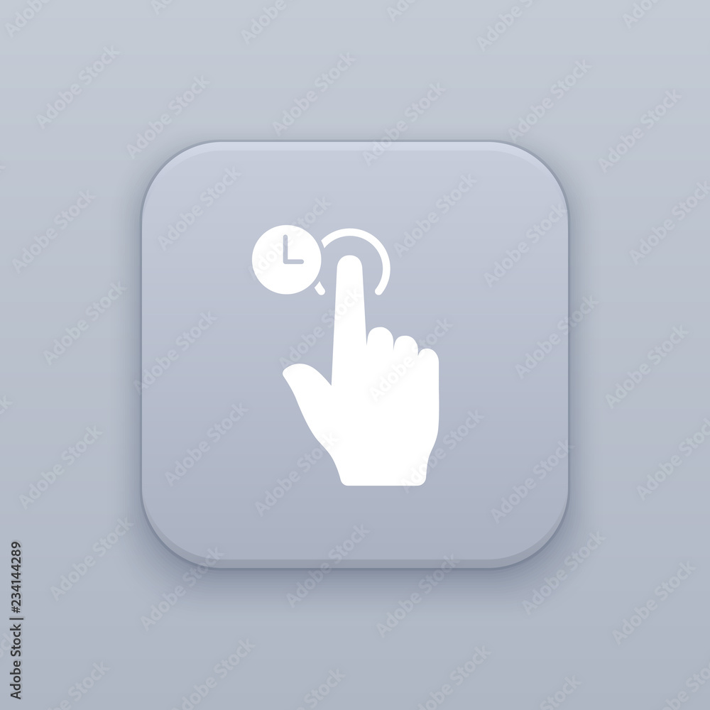 Gesture click retention, Delay, gray vector button with white icon Gesture click retention, Delay, gray vector button with white icon