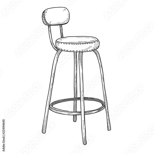 Sketch of bar chairs. High chair isolated on white background. Vector