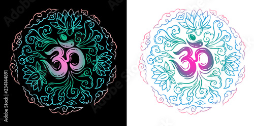 Ohm lettering composition set in blue and violet colors