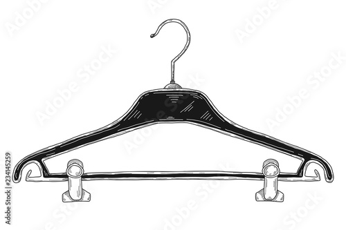 Sketch of clothes hangers isolated on white background.
