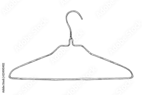 Sketch of clothes hangers isolated on white background.
