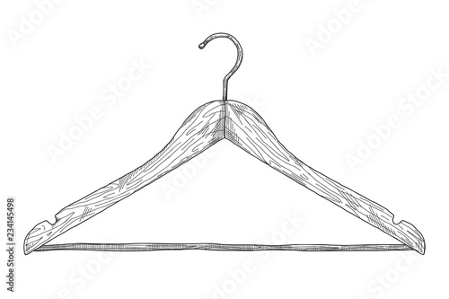 Sketch of clothes hangers isolated on white background.