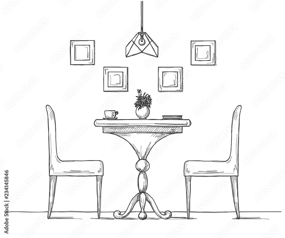 Предмет интерьера рисунок 7 класс Part of the dining room. Round table and chairs. On the table vase of flowers. H