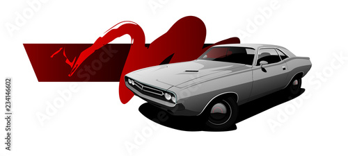 Muscle car from 71s in white color. Vector illustration.